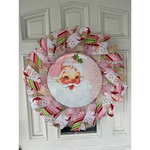 XL 28” Pink Red Green Santa Claus Deco Mesh Ribbon Christmas Wreath